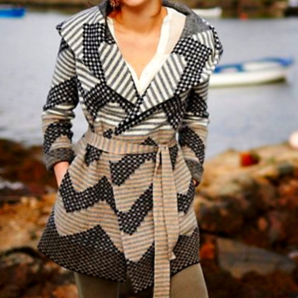 Anthropologie Field Flower Chevron Hooded Cardigan Sweater S - Picture 1 of 6